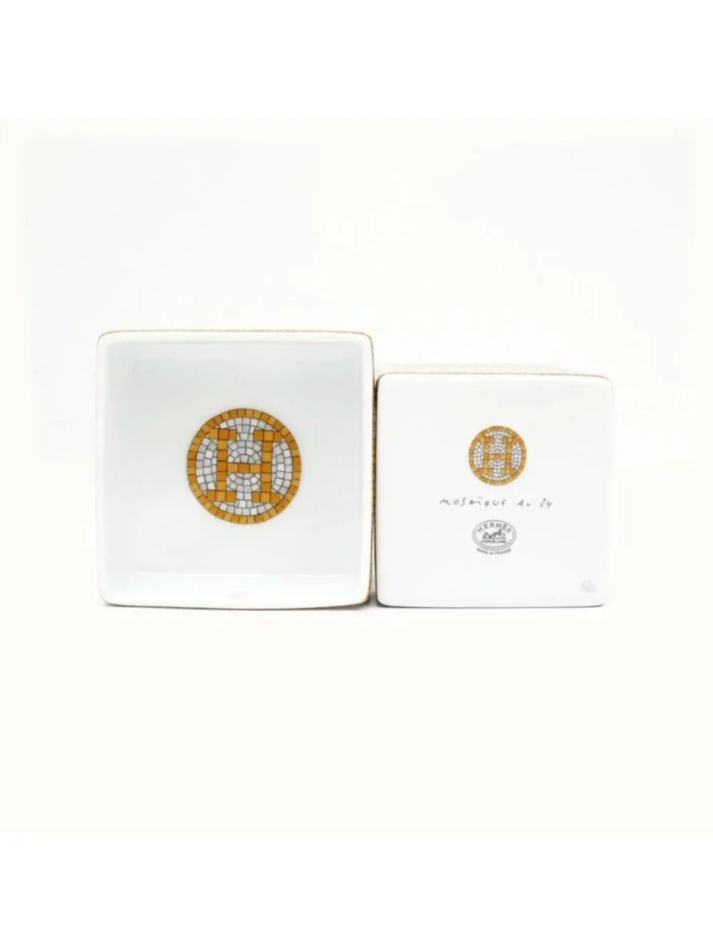 Hermes Small Box Mosaic 24 Gold White Pottery Accessories